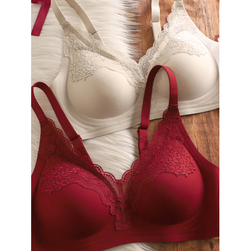 本命年幸運紅色內衣女小胸聚攏無痕無鋼圈收副乳防下垂蕾絲文胸罩