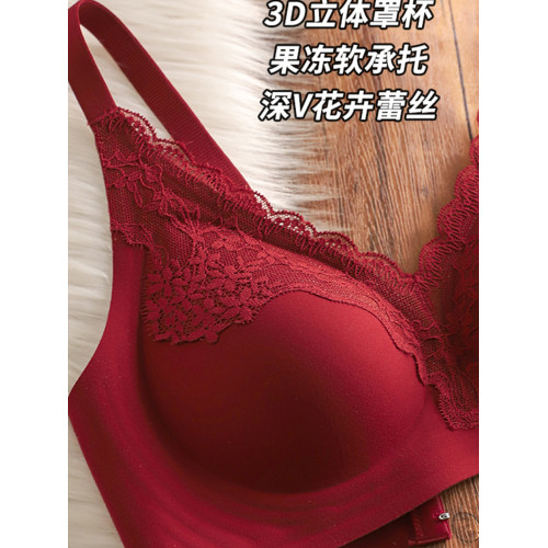 本命年幸運紅色內衣女小胸聚攏無痕無鋼圈收副乳防下垂蕾絲文胸罩