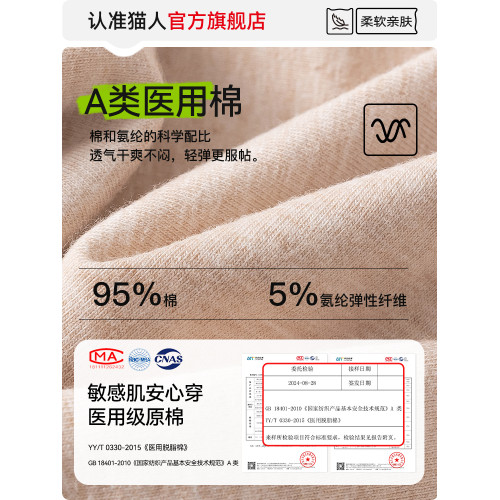 貓人醫用純棉生理期內褲女抗菌襠加寬加大防側漏姨媽褲月經期短褲