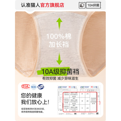 貓人醫用純棉生理期內褲女抗菌襠加寬加大防側漏姨媽褲月經期短褲