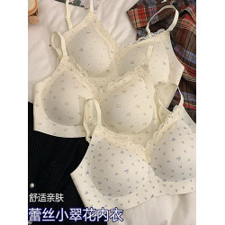 碎花蕾絲內衣女學生高中生有排釦小胸聚攏防下垂無鋼圈少女文胸罩