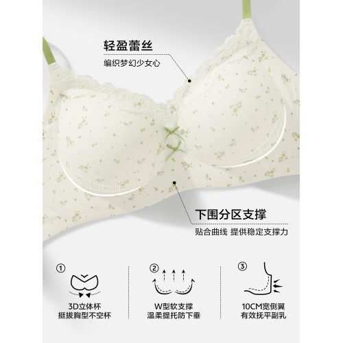 草本初色內衣女小胸聚攏收副乳2025新款防下垂透氣少女蕾絲文胸