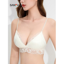 三福無鋼圈文胸法式三角杯本命年大紅色蕾絲細肩帶內衣女512176