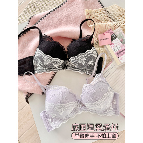 六隻兔子蕾絲內衣女小胸聚攏顯大上托防下垂法式甜美少女文胸罩