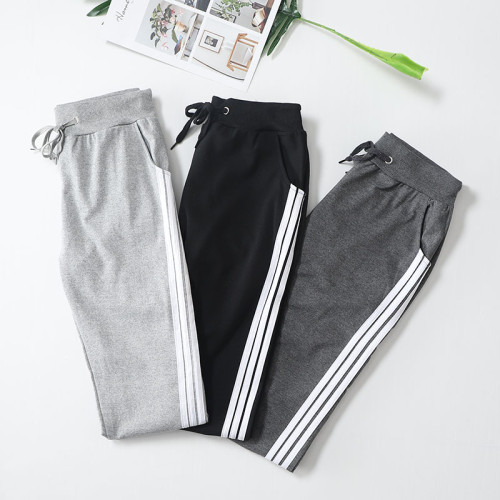 春秋新品薄款三條杠休閒運動收腳小腿長褲顯瘦大碼寬鬆時尚衛褲潮