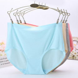 大碼胖妹妹高腰收腹無痕內褲女冰絲一片式胖mm200斤加肥加大褲頭