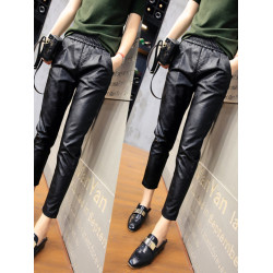 皮褲女2025秋冬外穿高腰薄哈倫顯瘦PU休閒時尚潮牌百搭九分小腳褲