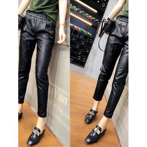 皮褲女2025秋冬外穿高腰薄哈倫顯瘦PU休閒時尚潮牌百搭九分小腳褲