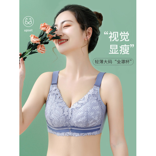 內衣女大胸顯小文胸蕾絲薄款無鋼圈聚攏收副乳防下垂胸罩夏季超薄