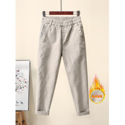 哈倫褲休閒褲女2025新款松緊腰牛仔褲秋冬加絨高腰寬鬆顯瘦褲子