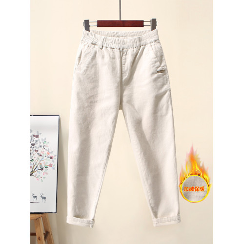 哈倫褲休閒褲女2025新款松緊腰牛仔褲秋冬加絨高腰寬鬆顯瘦褲子