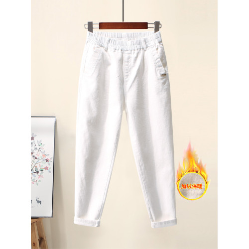 哈倫褲休閒褲女2025新款松緊腰牛仔褲秋冬加絨高腰寬鬆顯瘦褲子