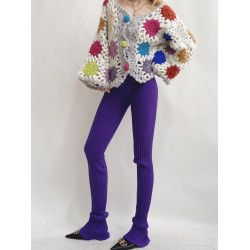 15色春秋超模加長針織喇叭褲高腰歐美彈力顯瘦馬蹄褲百搭毛線打底