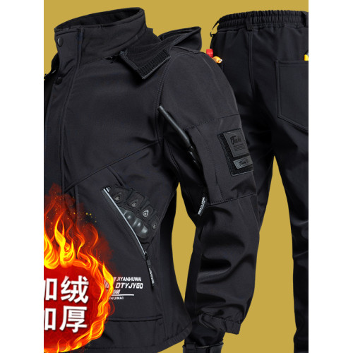 加絨工作服軟殼沖鋒衣套裝男冬季防寒保暖防水防風加厚騎行登山服