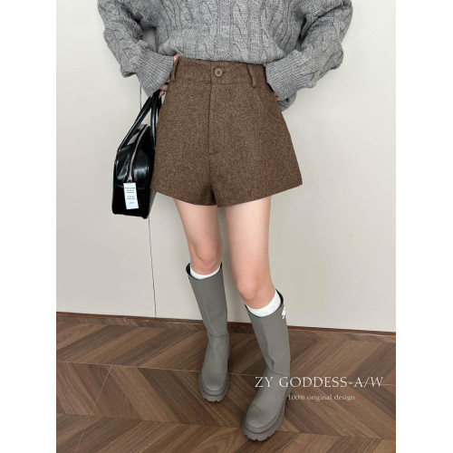 2024秋冬新款韓版設計感顯瘦顯高西裝濶腿褲小衆純色百搭休閒短褲