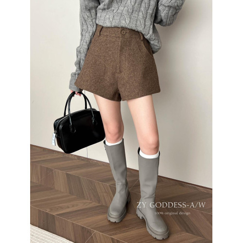 2024秋冬新款韓版設計感顯瘦顯高西裝濶腿褲小衆純色百搭休閒短褲