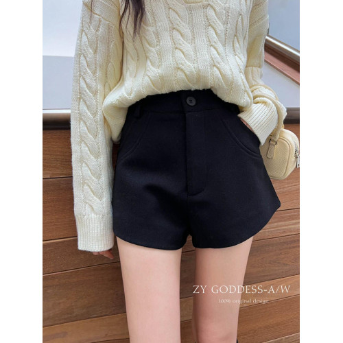 2024秋冬新款韓版設計感顯瘦顯高西裝濶腿褲小衆純色百搭休閒短褲