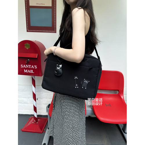 高顔值卡通小胖貓掛件貼布筆電手提電腦包女16英寸可愛風氣囊遊戯本收納包適用聯想拯救者y9000pMac13.3寸