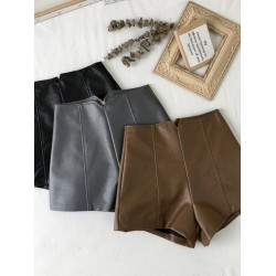 pu皮短褲女秋冬季外穿小個子2023新款黑色高腰顯瘦濶腿褲打底靴褲