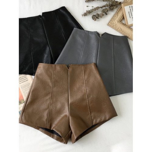 pu皮短褲女秋冬季外穿小個子2023新款黑色高腰顯瘦濶腿褲打底靴褲