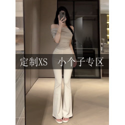 小個子150XS秋季韓版簡約百搭高腰顯瘦修身純色休閒彈力喇叭褲女