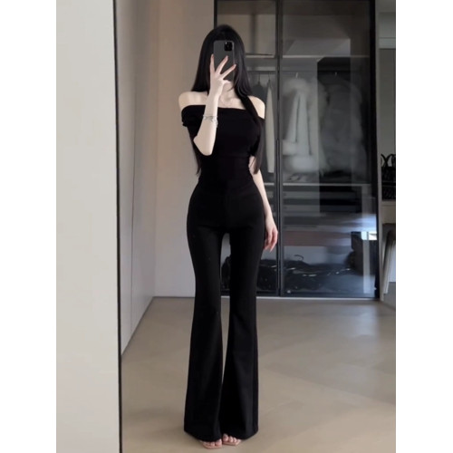 小個子150XS秋季韓版簡約百搭高腰顯瘦修身純色休閒彈力喇叭褲女