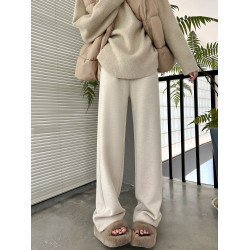 黑色毛呢窄版濶腿褲女2025秋冬新款高腰加絨休閒褲子人字紋直筒褲