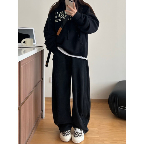 黑色香蕉衛褲女春季大碼胖mm褲子梨型身材粗腿寬胯休閒運動彎刀褲