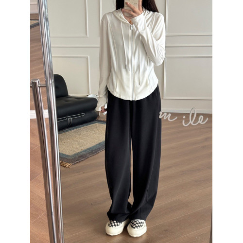 黑色香蕉衛褲女春季大碼胖mm褲子梨型身材粗腿寬胯休閒運動彎刀褲