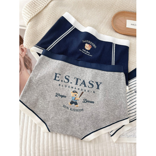 “英倫小熊”平角內褲女款純棉2025新款女生10A全棉襠女士小平角