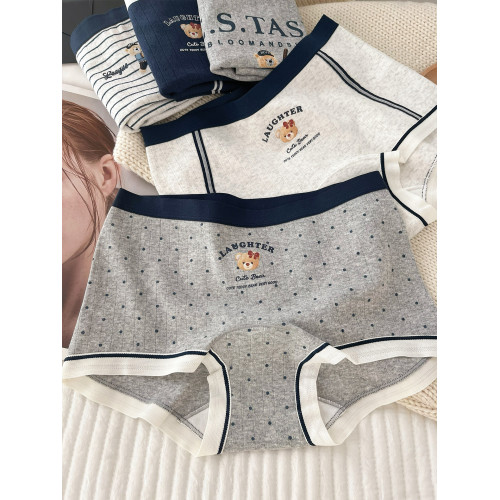 “英倫小熊”平角內褲女款純棉2025新款女生10A全棉襠女士小平角