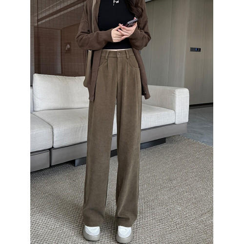窄版濶腿褲女150小個子美拉德棕八分褲145cm秋冬穿搭歐棉絨直筒褲