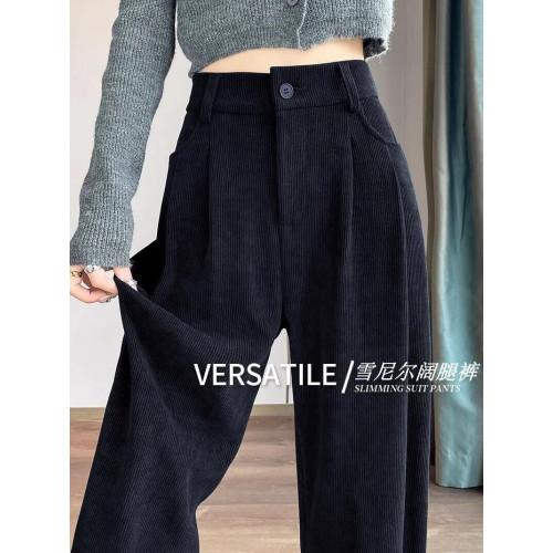 窄版濶腿褲女150小個子美拉德棕八分褲145cm秋冬穿搭歐棉絨直筒褲