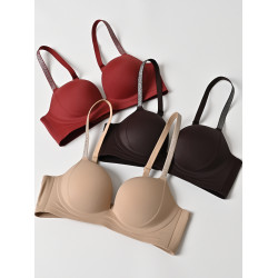 女士文胸 無痕內衣 小胸顯大上托 無鋼圈軟支撐細閃肩帶美背文胸