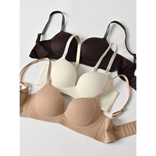 女士文胸 無痕內衣 小胸顯大上托 無鋼圈軟支撐細閃肩帶美背文胸