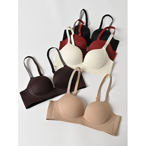 女士文胸 無痕內衣 小胸顯大上托 無鋼圈軟支撐細閃肩帶美背文胸