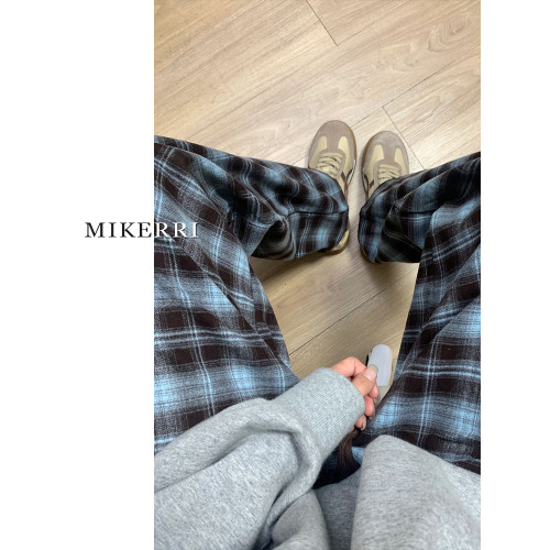 格子休閒褲女直筒秋冬加絨大碼胖mm寬鬆顯瘦梨型身材垂感濶腿褲子