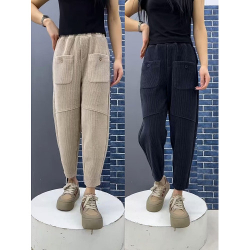 2025春秋新款加厚歐尼絨休閒褲女高腰寬鬆老爹褲小個子九分哈倫褲