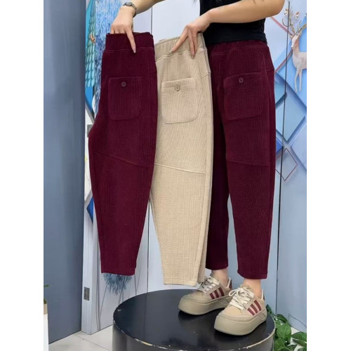 2025春秋新款加厚歐尼絨休閒褲女高腰寬鬆老爹褲小個子九分哈倫褲