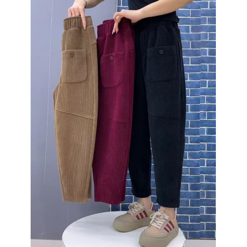 2025春秋新款加厚歐尼絨休閒褲女高腰寬鬆老爹褲小個子九分哈倫褲