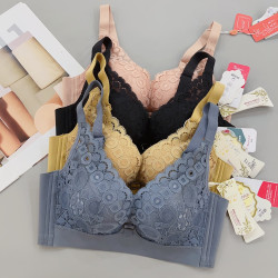 古妃28403小胸聚攏中厚杯無鋼圈調整型收副乳蕾絲文胸罩內衣女