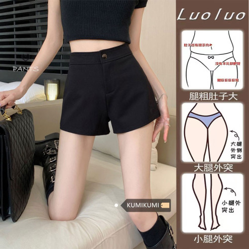 辣妹緊身休閒西裝短褲女春2026新款大碼胖mm高腰顯瘦直筒濶腿熱褲