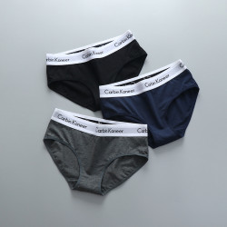 3條裝女款純全棉三角內褲中性純色中腰寬邊中性簡約運動褲頭潮