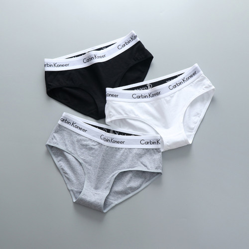 3條裝女款純全棉三角內褲中性純色中腰寬邊中性簡約運動褲頭潮