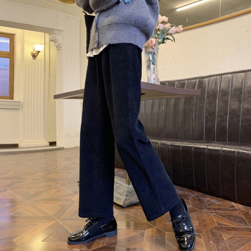 燈芯絨濶腿褲女2021秋冬新款寬鬆小衆百搭高腰直筒褲顯瘦休閒長褲