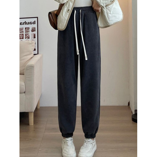 歐棉絨哈倫褲女秋冬季2025大碼寬鬆燈芯絨加絨衛褲學生束腳休閒褲