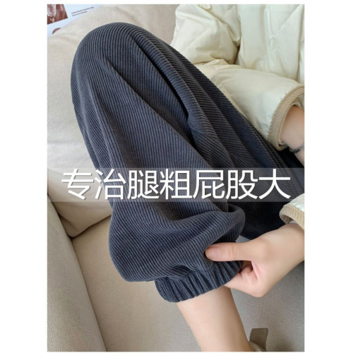 歐棉絨哈倫褲女秋冬季2025大碼寬鬆燈芯絨加絨衛褲學生束腳休閒褲