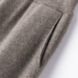 秋冬純羊毛針織褲子女寬鬆濶腿褲顯瘦直筒褲秋冬加厚帶兜拖地長褲