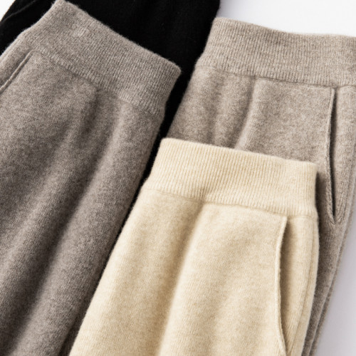 秋冬純羊毛針織褲子女寬鬆濶腿褲顯瘦直筒褲秋冬加厚帶兜拖地長褲