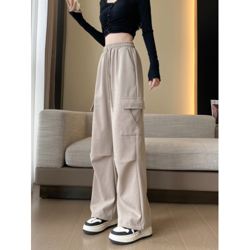 美式加絨工裝褲女秋冬高腰綁帶垂感直筒濶腿褲小個子休閒運動衛褲 美式加絨工裝褲女秋冬高腰綁帶垂感直筒濶腿褲小個子休閒運動衛褲